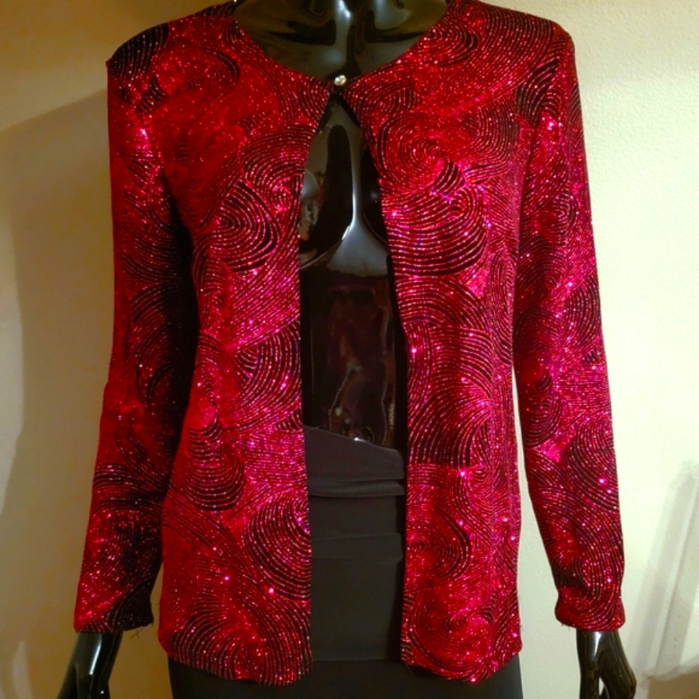 Red Glittery Evening Jacket Size Small